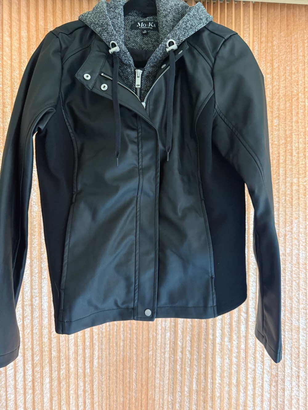 Mo-Ka Mariam Moto Women’s Black Faux Leather Hooded Jacket - Picture 5 of 9